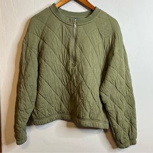 Old Navy Olive Green Quilted Cropped Half Zip Pullover L Large VGUC